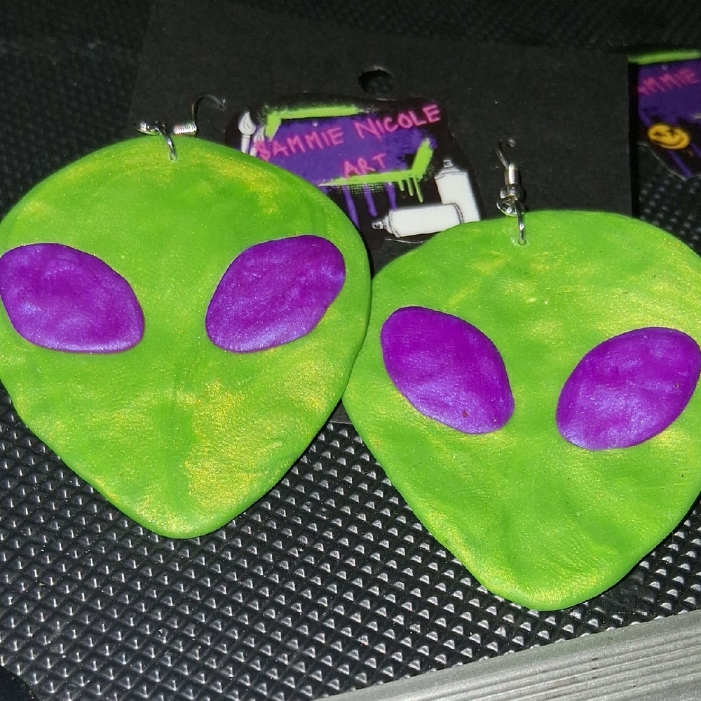 Handmade Alien Face Earrings